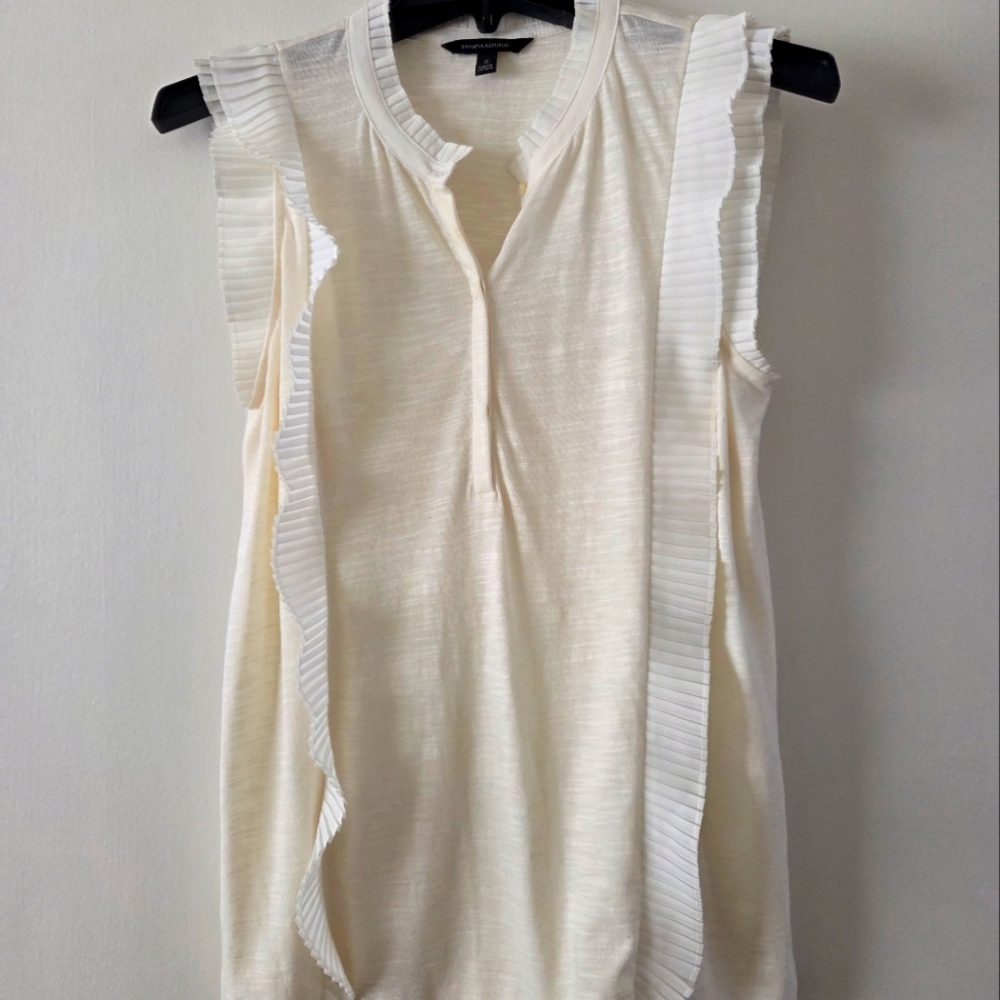 Sleeveless Cream Top with Ruffle Detail
